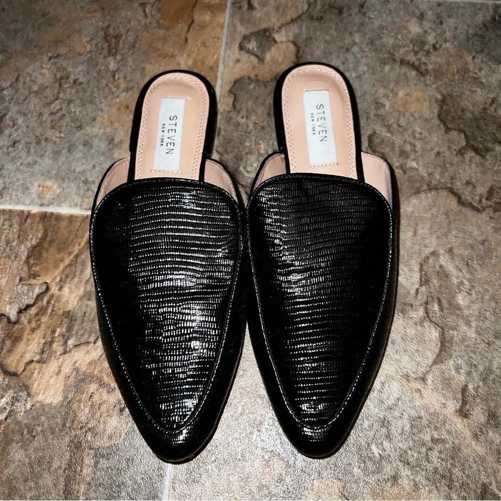 NEW Steven by Steve Madden Heidie Black Textured Slip On Pointed Toe Mule Flats